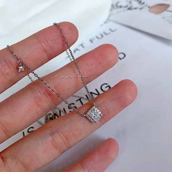 Sterling Silver Square Delicate Necklace - Picture 4 of 4